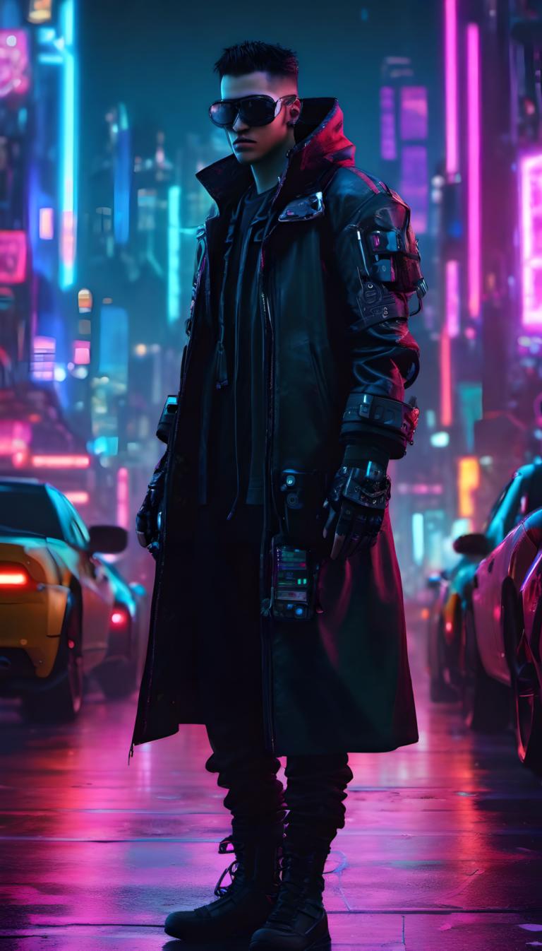 Cyberpunk,Cyberpunk, Oameni, om, 1 băiat, cyberpunk, focalizare masculină, noapte, vehicul cu motor