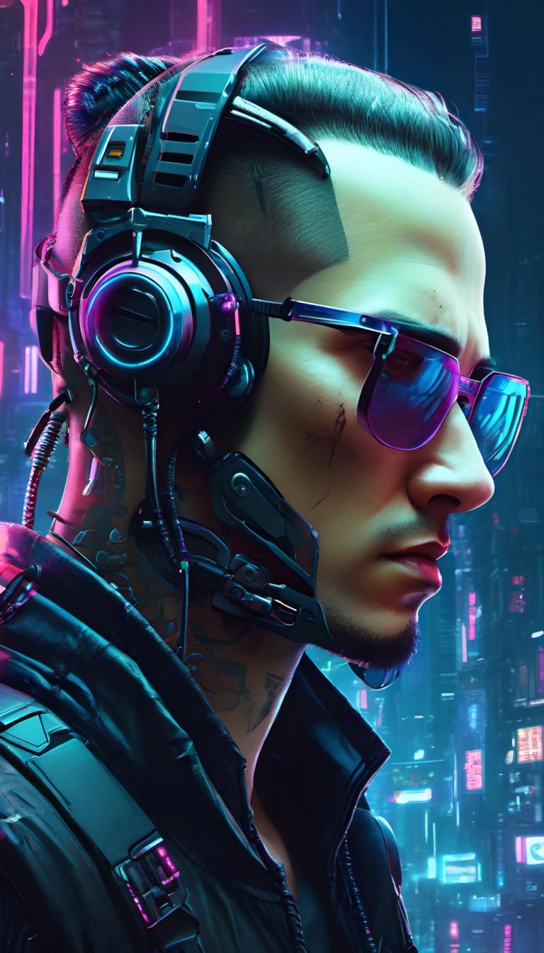 Cyberpunk,Cyberpunk, Lidé, muž, 1 kluk, mužské zaměření, kyberpunk, sólo, realistický, Bunda, sluneční brýle