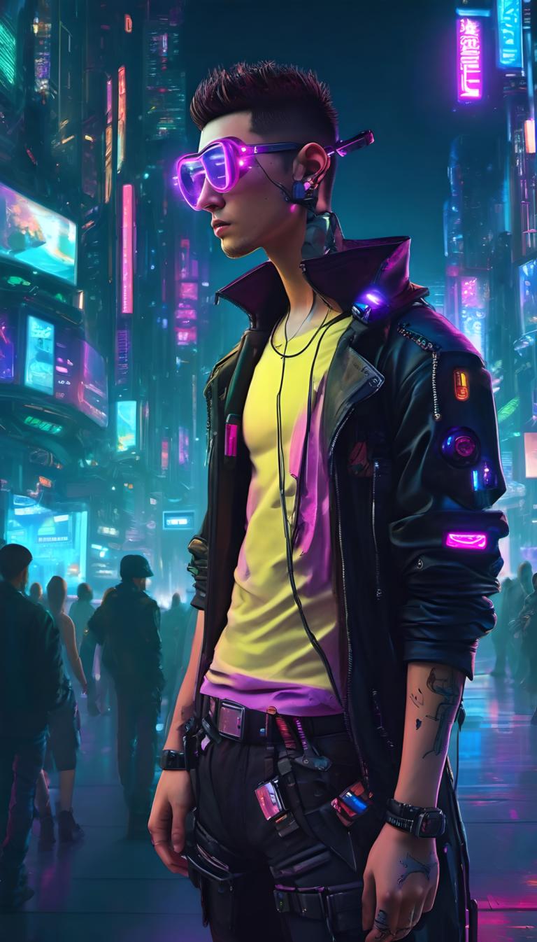 Cyberpunk,Cyberpunk, Persone, Uomo, cyberpunk, giacca, tatuaggio, 1 ragazzo, focus maschile, gioielleria