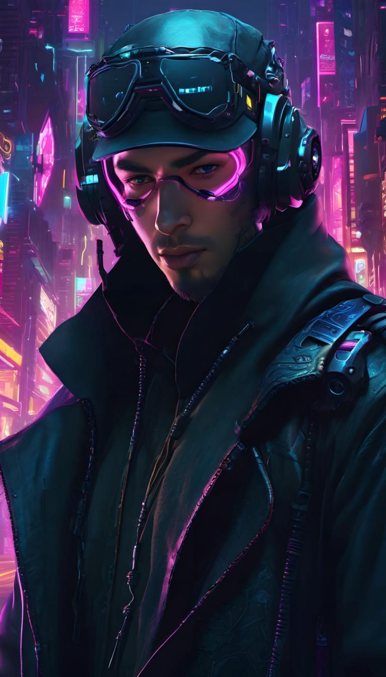 Cyberpunk,Cyberpunk, Lidé, muž, 1 kluk, mužské zaměření, sólo, kyberpunk, realistický, Bunda, čepice