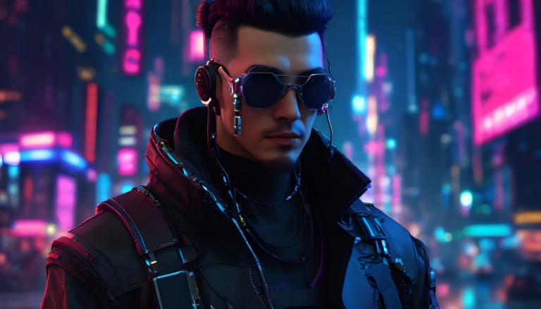 Cyberpunk,Cyberpunk, Mensen, man, 1 jongen, mannelijke focus, solo, jasje, zonnebril, wazig