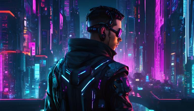 Cyberpunk,Cyberpunk, människor, man, cyberpunk, 1 pojke, manligt fokus, solo, neonljus, stad, natt, jacka