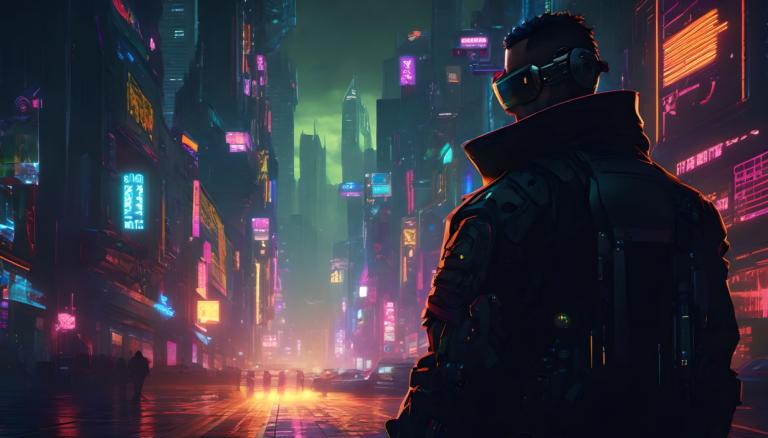 Cyberpunk,Cyberpunk, människor, man, cyberpunk, 1 pojke, stad, neonljus, natt, manligt fokus, bakifrån