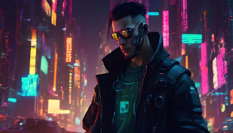 Cyberpunk,Cyberpunk, Ανθρωποι, άνδρας, 1 αγόρι, αρσενική εστίαση, κυβερνοπάνκ, σακάκι, φώτα νέον, μονοφωνία