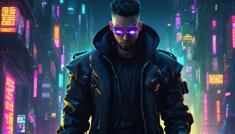 Cyberpunk,Cyberpunk, människor, man, 1 pojke, cyberpunk, manligt fokus, jacka, neonljus, svart hår, natt