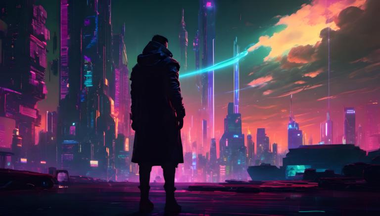 Cyberpunk,Cyberpunk, Personnes, homme, 1garçon, véhicule à moteur, ville, voiture, ciel, par derrière, nuage