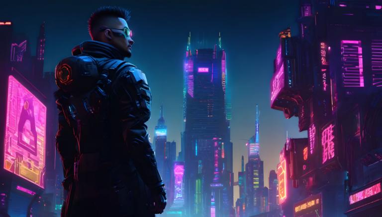 Cyberpunk,Cyberpunk, Ανθρωποι, άνδρας, κυβερνοπάνκ, 1 αγόρι, αρσενική εστίαση, φώτα νέον, πόλη, μονοφωνία