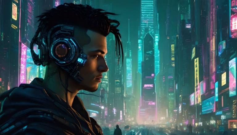 Cyberpunk,Cyberpunk, Mennesker, mand, by, 1 dreng, cyberpunk, hætte, sort hår, hovedtelefoner, mandligt fokus