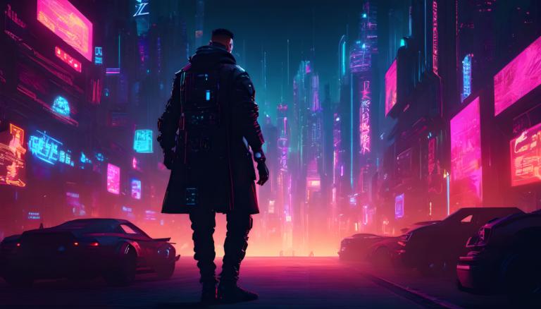 Cyberpunka,Cyberpunka, Ludzie, Człowiek, cyberpunk, 1chłopiec, światła neonowe, pojazd silnikowy, noc