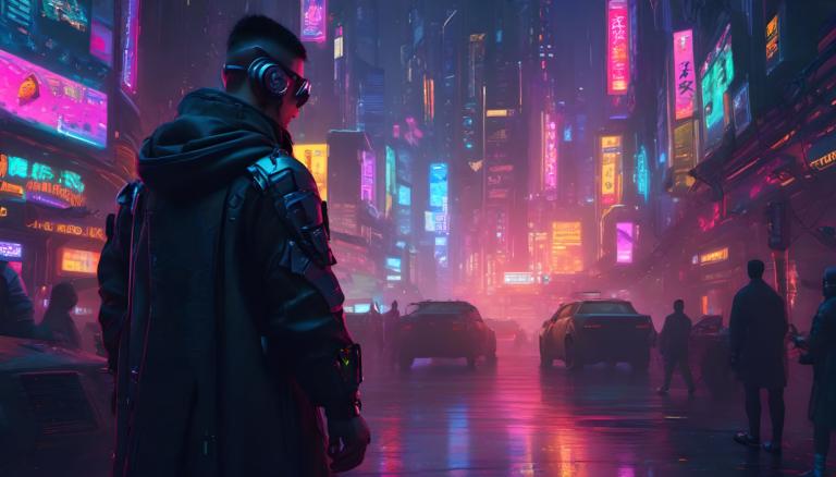 Cyberpunk,Cyberpunk, Mọi người, người đàn ông, cyberpunk, xe cơ giới, đèn neon, xe mặt đất, đêm