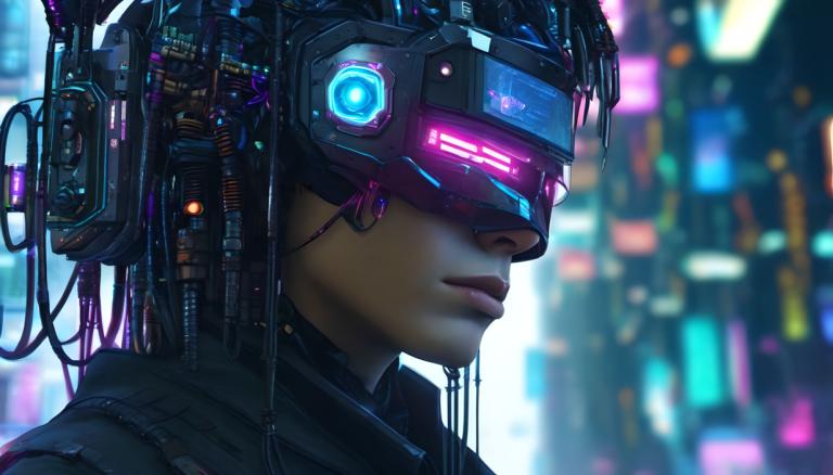 Cyberpunk,Cyberpunk, Persone, Uomo, assolo, 1 ragazza, cyberpunk, luci al neon, offuscato, cavo, fantascienza