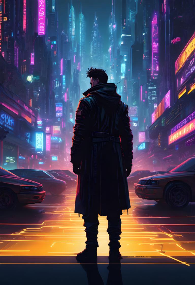 Cyberpunk,Cyberpunk, Mennesker, Mann, 1 gutt, bil, mannlig fokus, motorkjøretøy, natt, cyberpunk