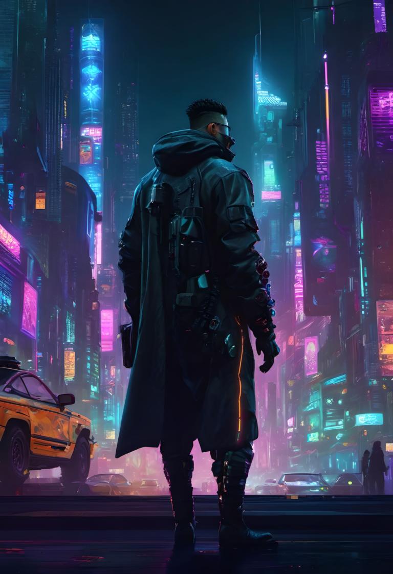 Cyberpunk,Cyberpunk, Ljudje, moški, noč, cyberpunk, motorno vozilo, zemeljsko vozilo, avto, 1 fant