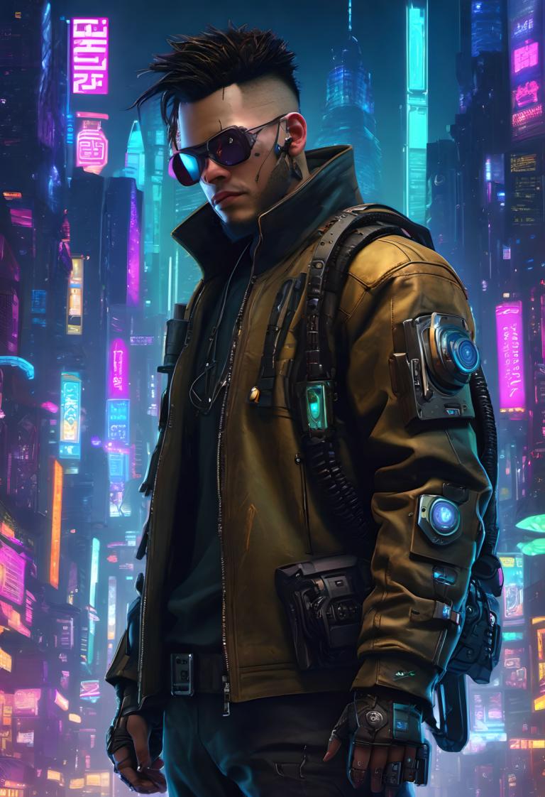 Cyberpunk,Cyberpunk, människor, man, 1 pojke, solo, manligt fokus, cyberpunk, jacka, handskar