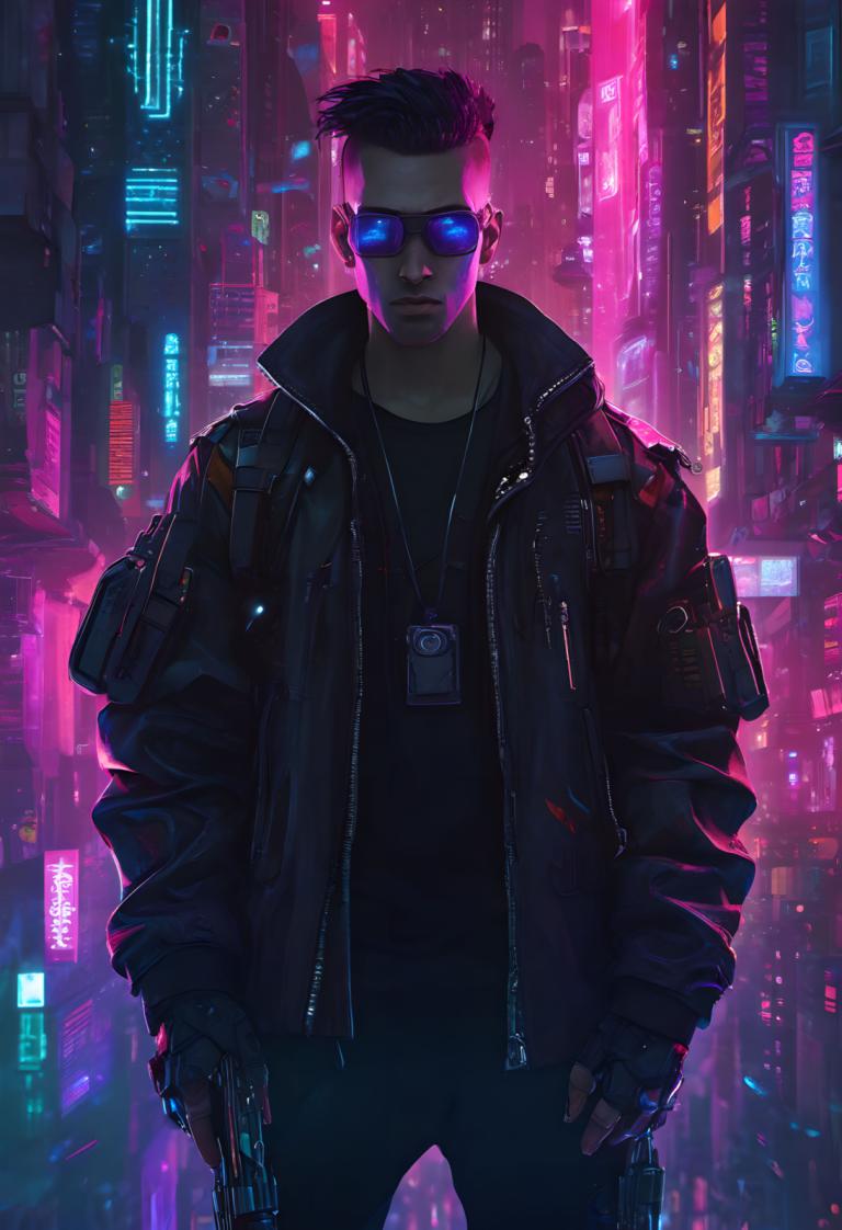 Cyberpunk,Cyberpunk, människor, man, cyberpunk, 1 pojke, vapen, solo, pistol, jacka, manligt fokus