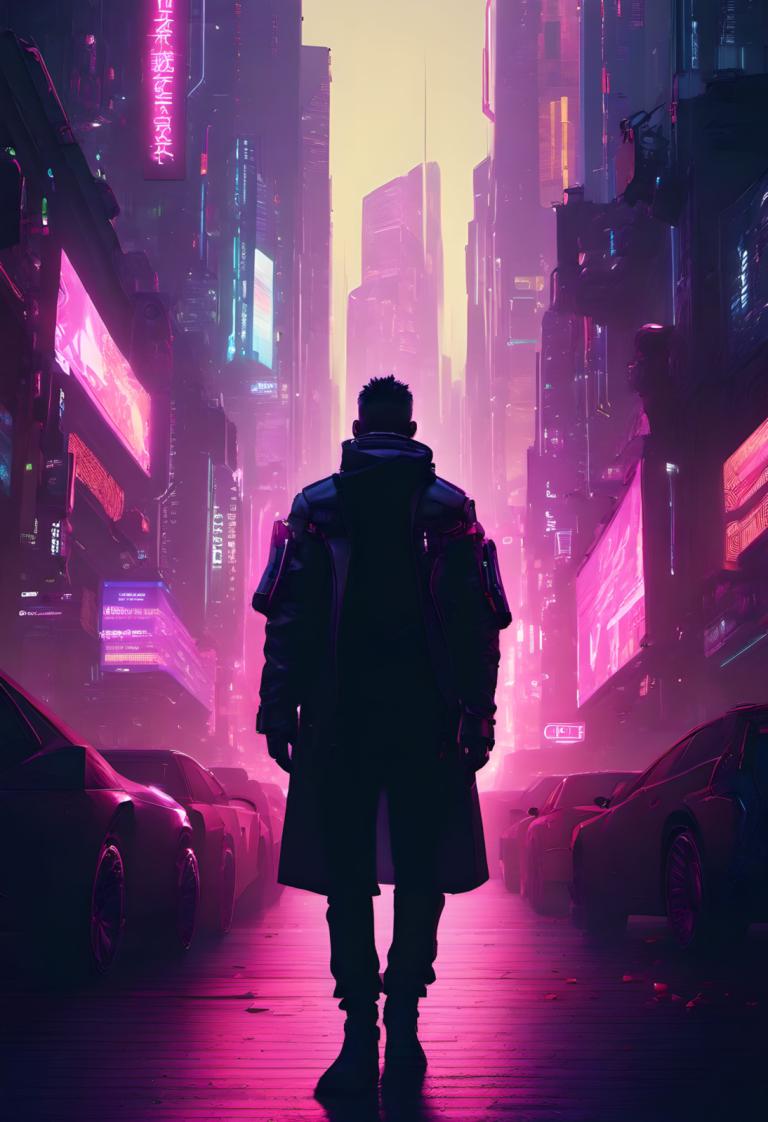 Cyberpunk,Cyberpunk, människor, man, bil, 1 pojke, motorfordon, markfordon, neonljus, manligt fokus