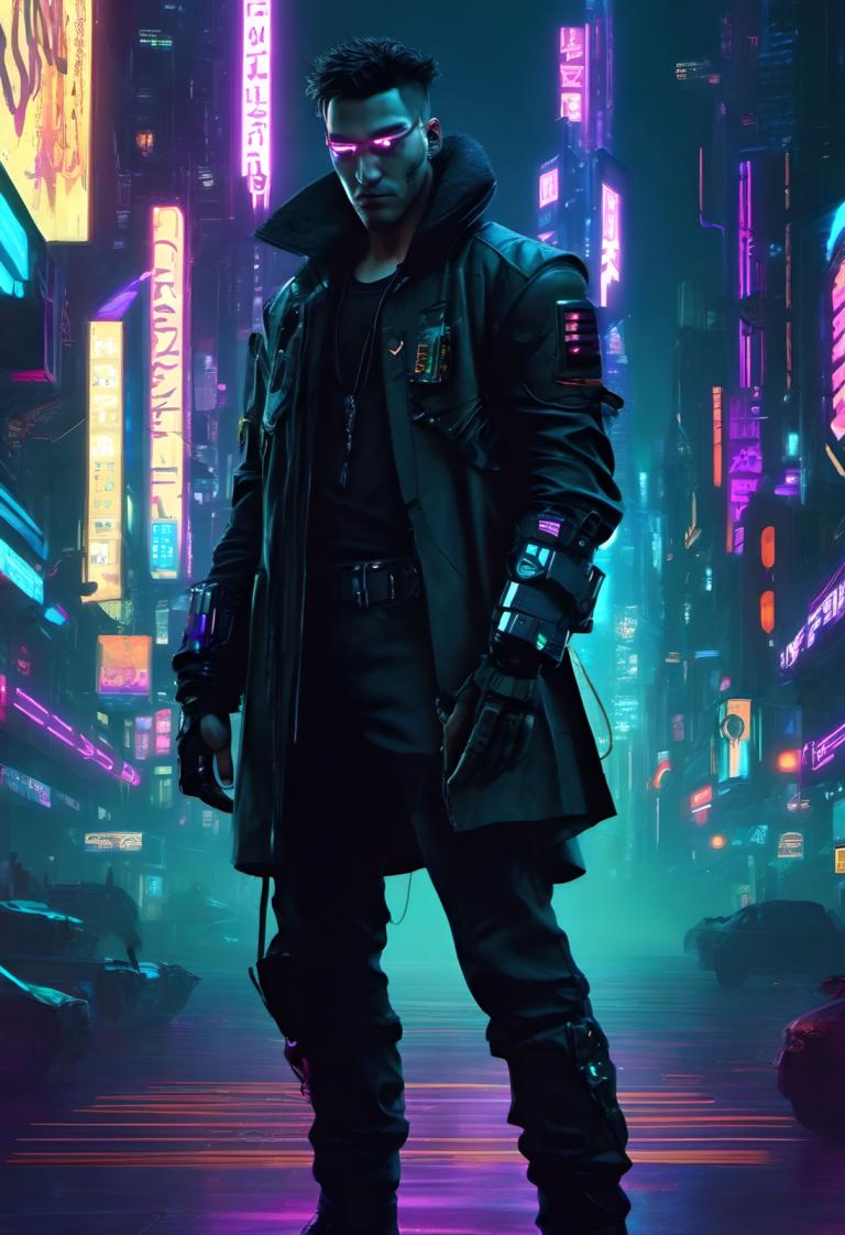 Cyberpunk,Cyberpunk, Mennesker, Mann, cyberpunk, 1 gutt, mannlig fokus, glødende, science fiction, jakke