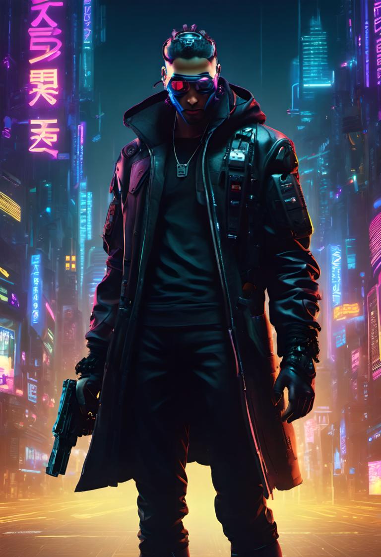 Cyberpunk,Cyberpunk, människor, man, 1 pojke, manligt fokus, vapen, solo, cyberpunk, pistol, handskar, natt