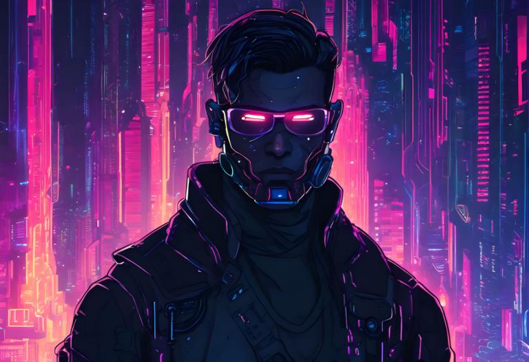 Cyberpunk,Cyberpunk, människor, man, 1 pojke, cyberpunk, manligt fokus, solo, Science fiction, svart hår