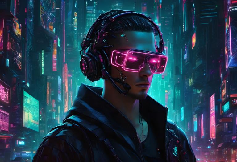 Cyberpunk,Cyberpunk, Mennesker, mand, 1 dreng, mandligt fokus, solo, neonlys, cyberpunk, realistisk, jakke