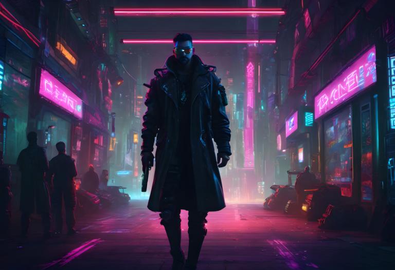 Cyberpunk,Cyberpunk, Mennesker, Mann, cyberpunk, neon lys, science fiction, våpen, våpen, natt, by, holder