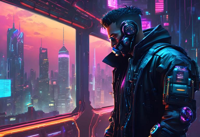 Cyberpunk,Cyberpunk, Mennesker, Mann, 1 gutt, cyberpunk, mannlig fokus, jakke, solo, by, science fiction