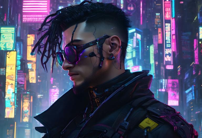 Cyberpunk,Cyberpunk, Ανθρωποι, άνδρας, 1 αγόρι, κυβερνοπάνκ, αρσενική εστίαση, μονοφωνία, φώτα νέον