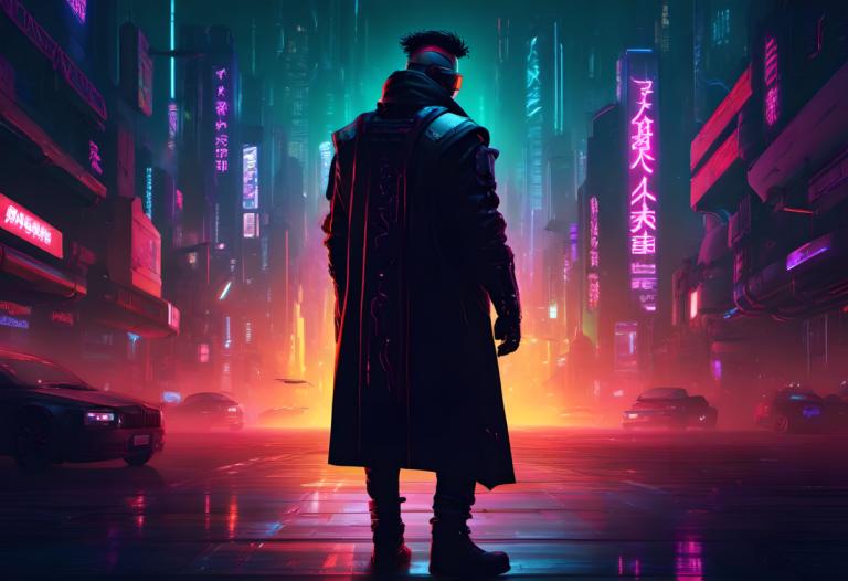 Cyberpunk,Cyberpunk, människor, man, cyberpunk, 1 pojke, neonljus, manligt fokus, motorfordon, bil, täcka