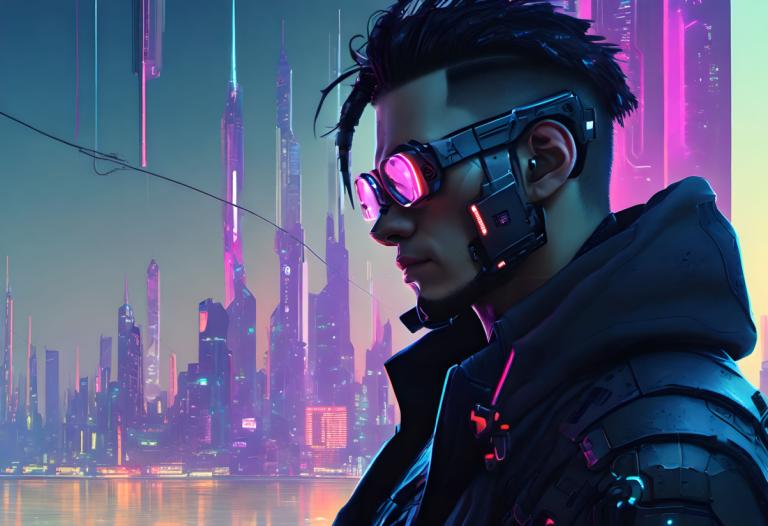 Cyberpunk,Cyberpunk, Ljudje, moški, cyberpunk, solo, 1 fant, moški fokus, Črni lasje, profil, s strani, jakna