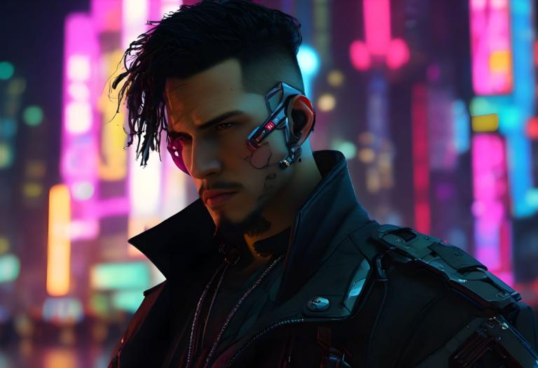 Cyberpunk,Cyberpunk, Lidé, muž, 1 kluk, mužské zaměření, sólo, Bunda, kyberpunk, rozmazané pozadí, rozmazané