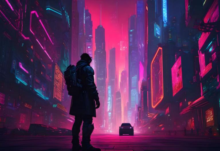 Cyberpunk,Cyberpunk, Lidé, muž, kyberpunk, 1 kluk, neonová světla, sci-fi, mužské zaměření, město, sólo