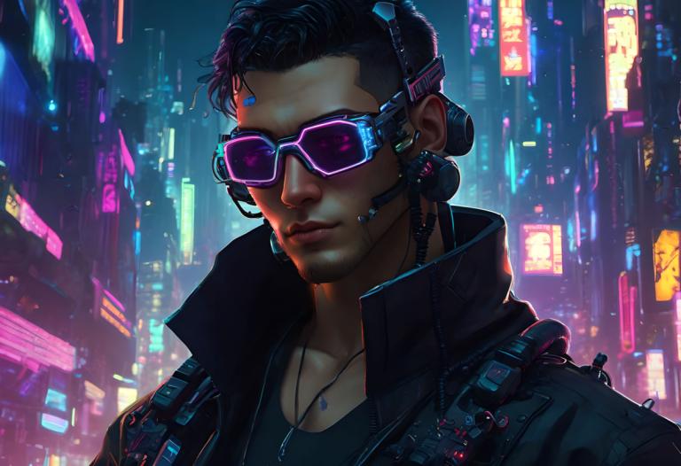 Cyberpunk,Cyberpunk, People, man, 1boy, male focus, solo, jacket, neon lights, cyberpunk, jewelry, necklace