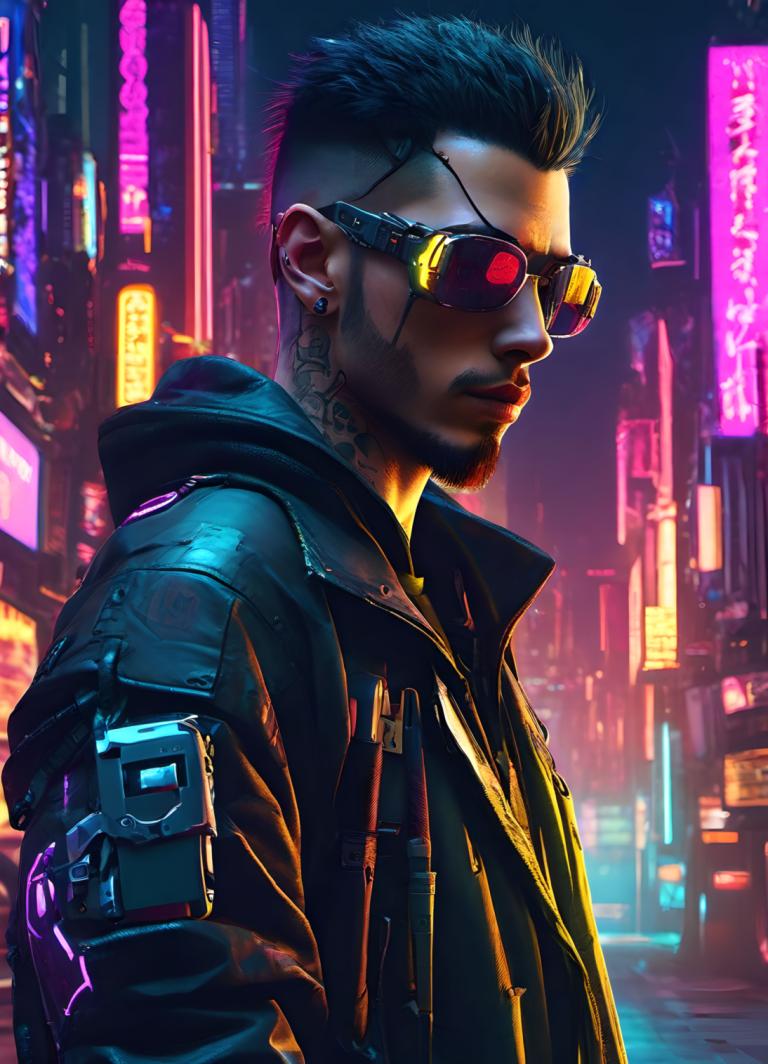 Cyberpunka,Cyberpunka, Ludzie, Człowiek, 1chłopiec, cyberpunk, męskie skupienie, zarost, solo, kurtka