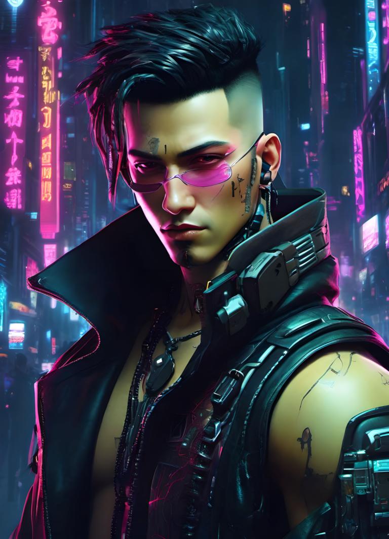 Cyberpunk,Cyberpunk, Persone, Uomo, cyberpunk, 1 ragazzo, focus maschile, assolo, cyborg, gioielleria