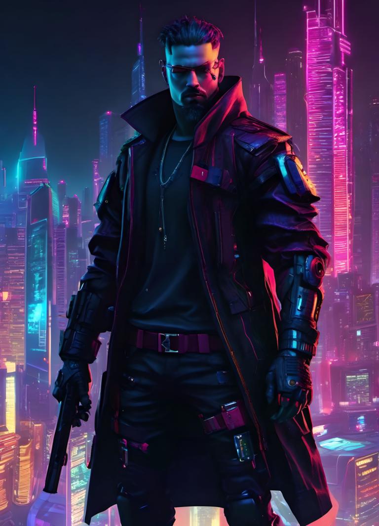 Cyberpunk,Cyberpunk, People, man, cyberpunk, 1boy, weapon, male focus, gun, solo, cyborg, night, holding