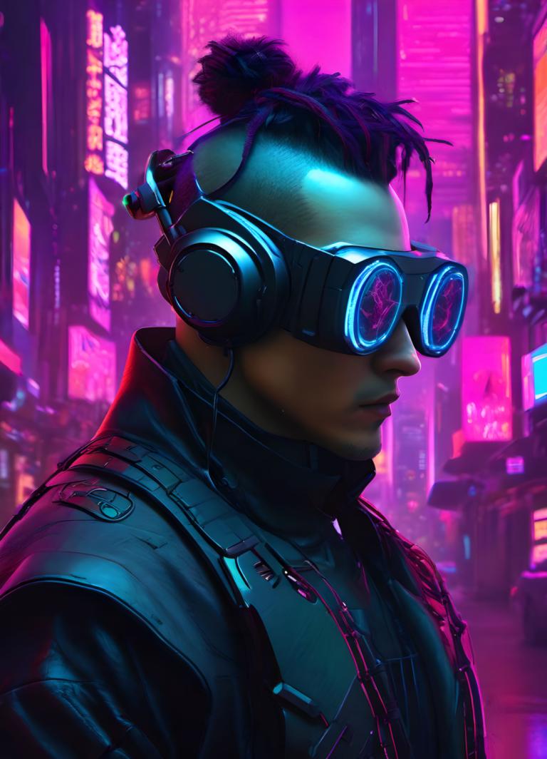 Cyberpunk,Cyberpunk, Ihmiset, mies, 1 poika, Neon-valot, yksin, miehen keskittyminen, kyberpunk, takki