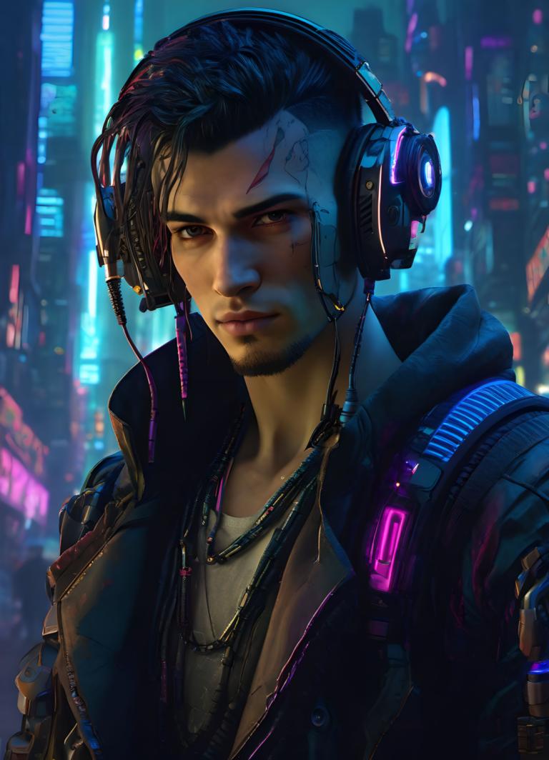 Cyberpunk,Cyberpunk, Personnes, homme, solo, 1garçon, veste, foyer masculin, réaliste, cyberpunk, peau sombre