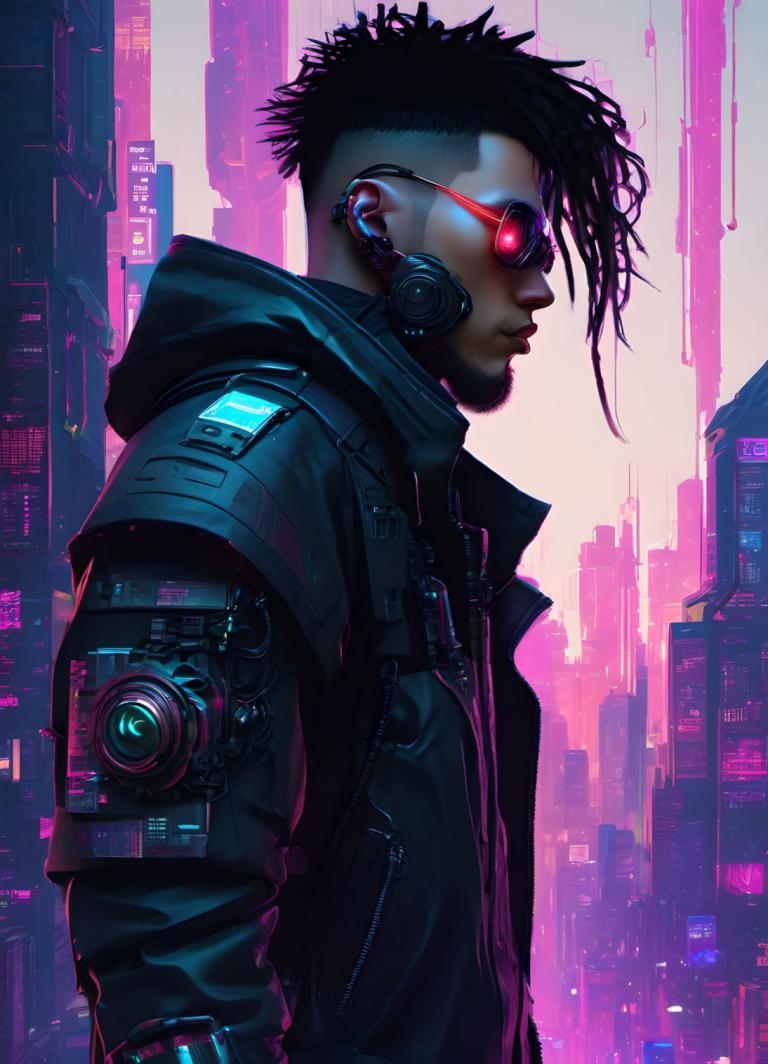 Cyberpunk,Cyberpunk, Oameni, om, 1 băiat, cyberpunk, solo, focalizare masculină, sacou, brunet, strălucitoare