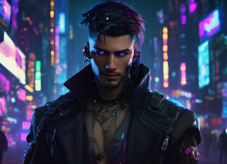 Cyberpunk,Cyberpunk, Ανθρωποι, άνδρας, 1 αγόρι, κυβερνοπάνκ, αρσενική εστίαση, κοσμήματα, σακάκι, κολιέ