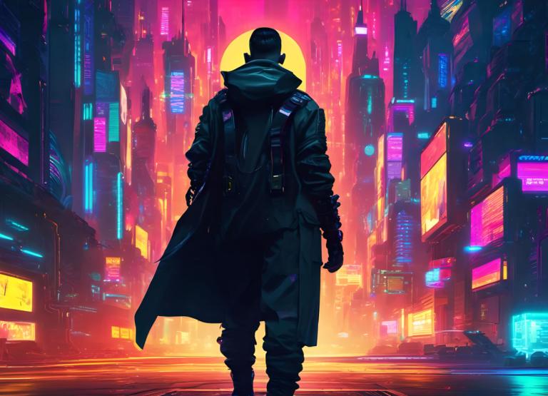 Cyberpunk,Cyberpunk, människor, man, cyberpunk, 1 pojke, neonljus, Science fiction, stad, solo, manligt fokus