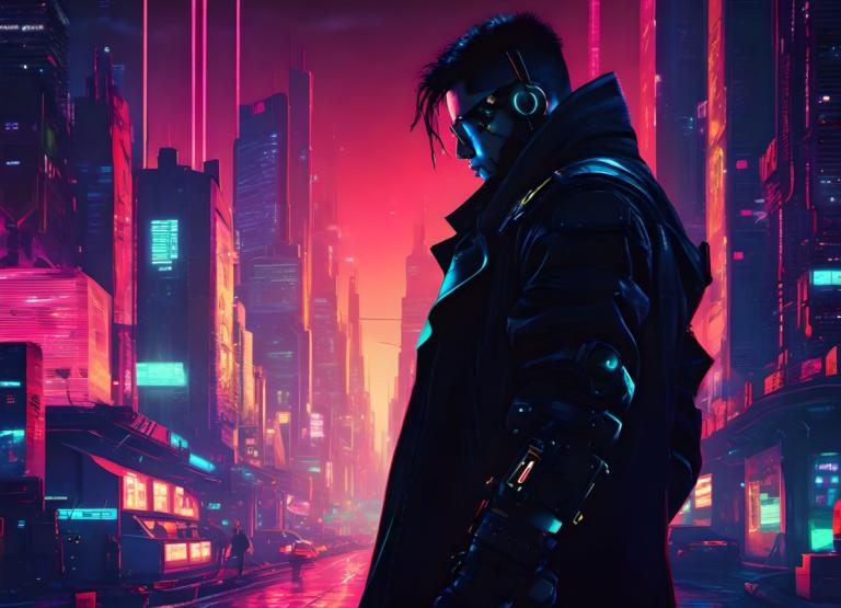 Cyberpunk,Cyberpunk, People, man, cyberpunk, 1boy, city, male focus, science fiction, building, cyborg