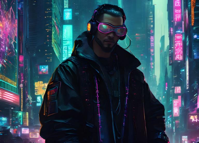 Cyberpunk,Cyberpunk, Menschen, Mann, 1Junge, Neonlichter, Cyberpunk, männlicher Fokus, Jacke, Stadt