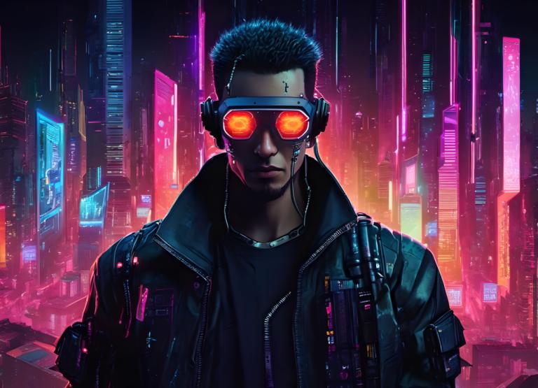 Cyberpunk,Cyberpunk, Persone, Uomo, cyberpunk, 1 ragazzo, focus maschile, giacca, assolo, fantascienza, città