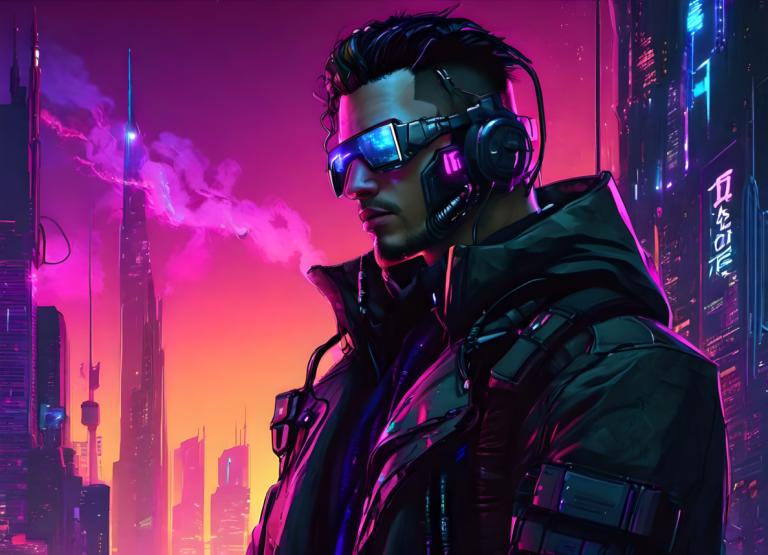 Cyberpunk,Cyberpunk, Mennesker, Mann, 1 gutt, mannlig fokus, cyberpunk, solo, jakke, ansiktshår, svart hår