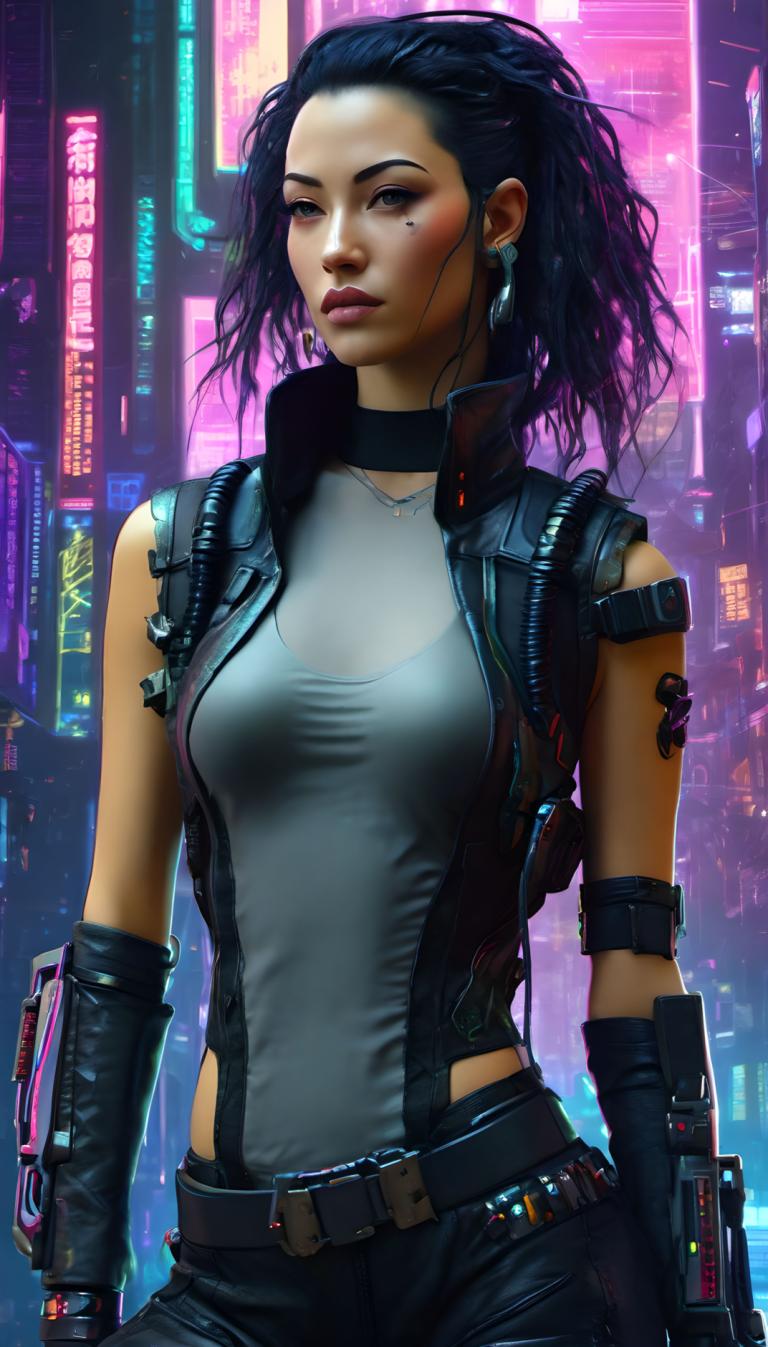 Cyberpunk,Cyberpunk, Lidé, žena, 1 dívka, sólo, kyberpunk, rukavice, šperky, náušnice, realistický, prsa