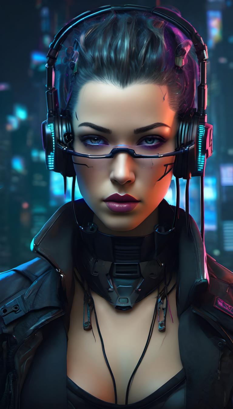 Cyberpunk,Cyberpunk, Mensen, vrouw, 1meisje, solo, cyberpunk, borsten, bril, kijken naar kijker, inkijk