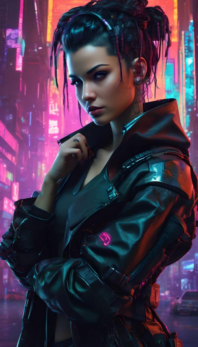 Cyberpunk,Cyberpunk, Ανθρωποι, γυναίκα, 1 κορίτσι, μονοφωνία, σακάκι, κοσμήματα, σκουλαρίκια, μαύρα μαλλιά