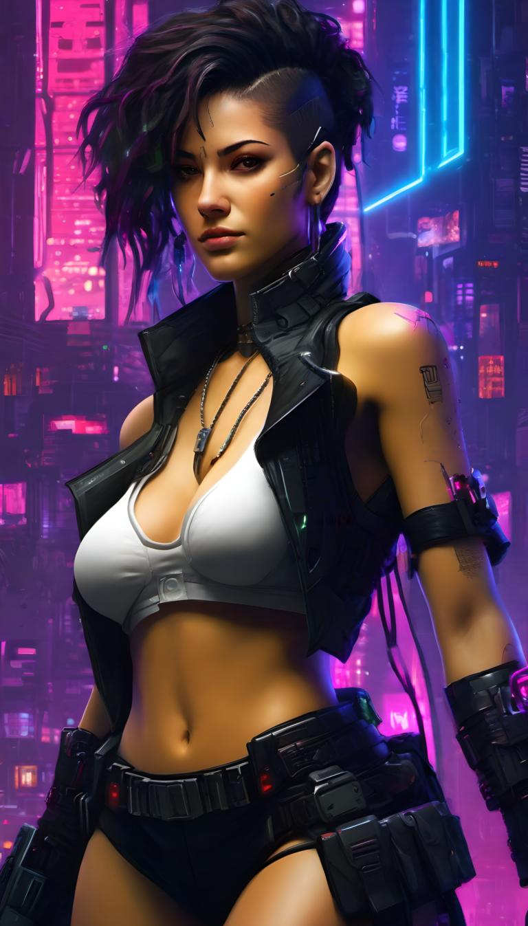 Cyberpunk,Cyberpunk, Ανθρωποι, γυναίκα, 1 κορίτσι, μονοφωνία, κυβερνοπάνκ, στήθη, ρεαλιστικός, ομφαλός