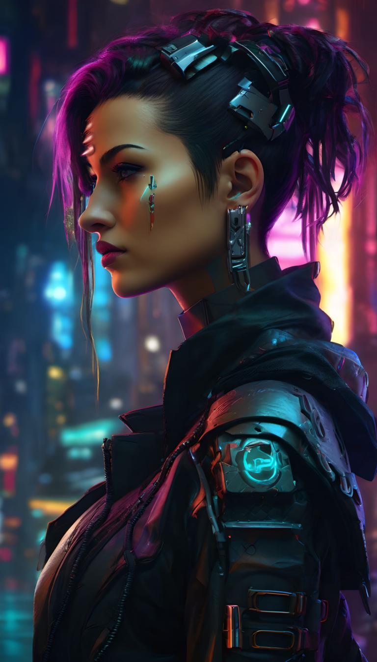 Cyberpunk,Cyberpunk, Oameni, femeie, 1 fata, solo, cyberpunk, Bijuterii, cercei, fundal neclar, în ceață