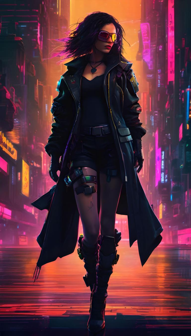 Cyberpunk,Cyberpunk, Ljudje, ženska, 1 dekle, solo, hoditi, cyberpunk, kratke hlače, škornji